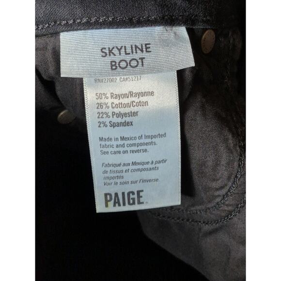 PAIGE Skyline Bootcut Black Jeans Mid Rise Stretch Denim Frayed Hem Size 26 - Picture 9 of 14